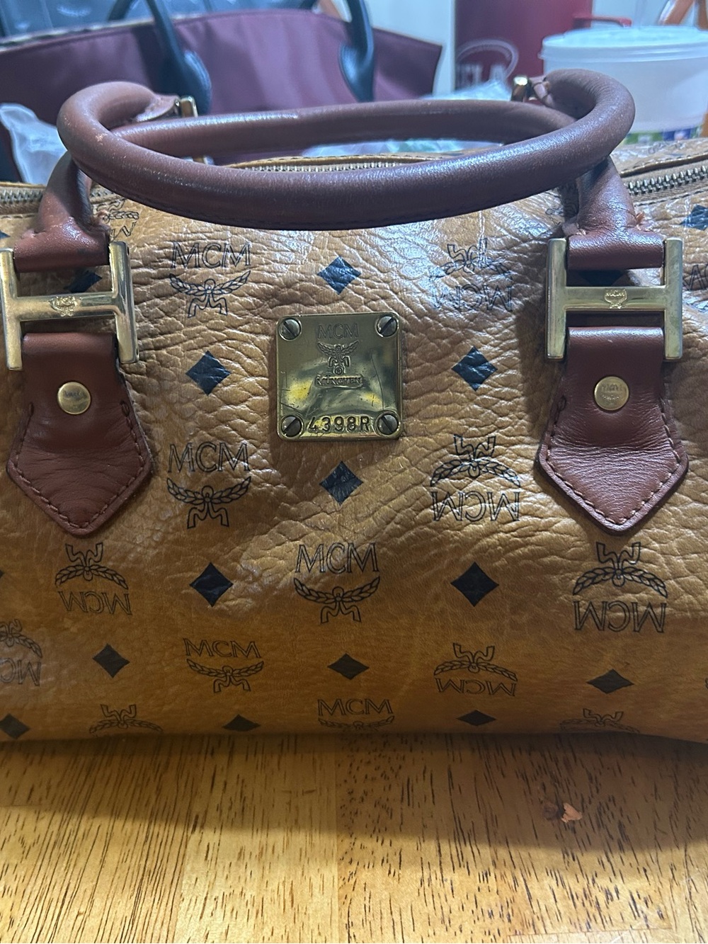 MCM Tan Visetos Monogram Satchel with Brown Handles 13x8x7 (read descript) - Picture 2 of 15